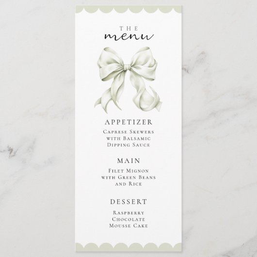 Elegant Sage Green Bow Menu (Voorkant)