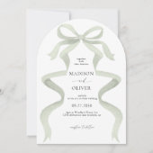 Elegant Sage Green Bow Monogram Arch Wedding Kaart (Voorkant)