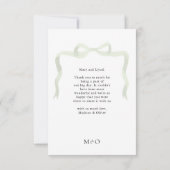  Elegant Sage Green Bow Monogram Photo Wedding Bedankkaart (Achterkant)