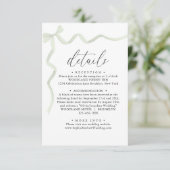 Elegant Sage Green Bow Monogram Wedding Details Informatiekaartje (Staand voorkant)