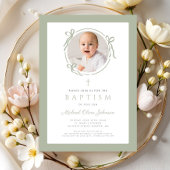 Elegant Sage Green Bow Photo Baptism Kaart