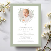 Elegant Sage Green Bow Photo Baptism Kaart