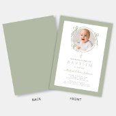 Elegant Sage Green Bow Photo Baptism Kaart