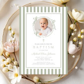 Elegant Sage Green Bow Photo Boy Baptism Kaart