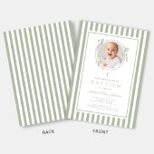 Elegant Sage Green Bow Photo Boy Baptism Kaart