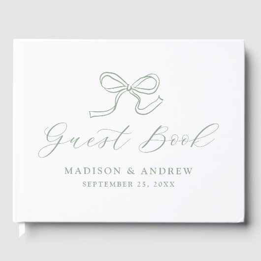 Elegant Sage Green Bow Wedding Gastenboek (Voorkant)