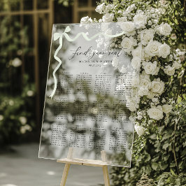 Elegant Sage Green Bow Wedding Seating Acrylic Acryl Bord