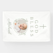 Elegant Sage Green Boy God Bless Photo Spandoek (Horizontaal)