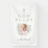 Elegant Sage Green Boy God Bless Photo Spandoek (Verticaal)