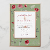 Elegant Sage Green Burgundy Roos Roos Gold Folie Uitnodiging (Voorkant)