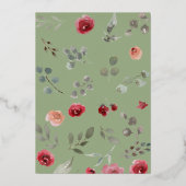 Elegant Sage Green Burgundy Roos Roos Gold Folie Uitnodiging (Achterkant)