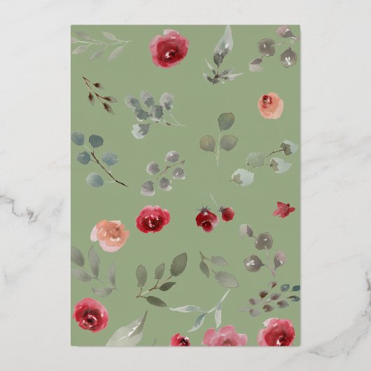 Elegant Sage Green Burgundy Roos Roos Gold Folie Uitnodiging (Achterkant)
