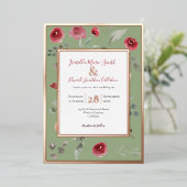 Elegant Sage Green Burgundy Roos Roos Gold Folie Uitnodiging (Staand Voorkant)