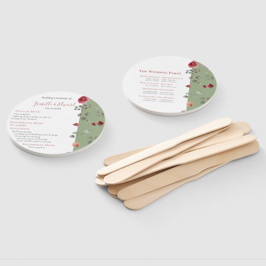 Elegant Sage Green Burgundy Rozen Wedding Ceremony Handwaaier (Niet-gemonteerd)