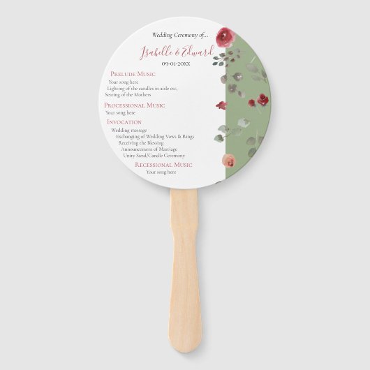 Elegant Sage Green Burgundy Rozen Wedding Ceremony Handwaaier (Voorkant)