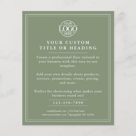 Elegant Sage Green Business Logo Promotional Flyer (Voorkant)