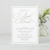 Elegant Sage Green Calligraphy Bridal Brunch Kaart (Staand voorkant)