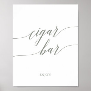 Elegant Sage Green Calligraphy Cigar Bar Sign Poster
