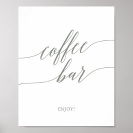 Elegant Sage Green Calligraphy Coffee Bar Sign Poster
