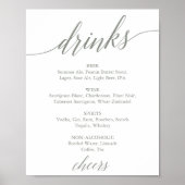 Elegant Sage Green Calligraphy Drink Menu Sign Poster (Voorkant)