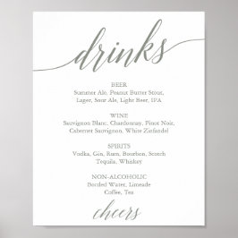 Elegant Sage Green Calligraphy Drink Menu Sign Poster