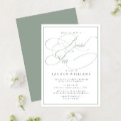 Elegant Sage Green Calligraphy Formal Bridal Tea Kaart