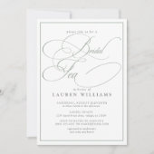 Elegant Sage Green Calligraphy Formal Bridal Tea Kaart (Voorkant)