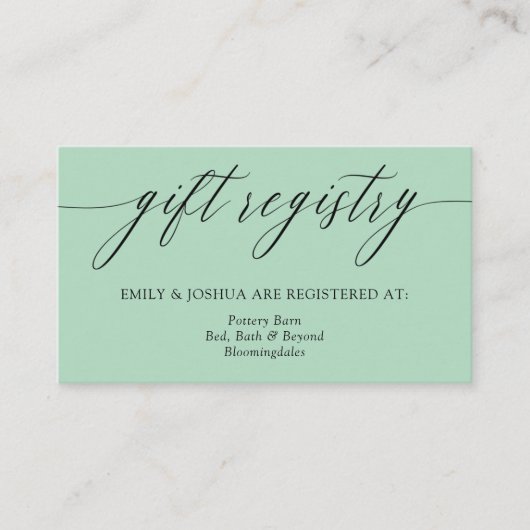 Elegant Sage Green Calligraphy Gift Registry Enclo Informatiekaartje (Voorkant)