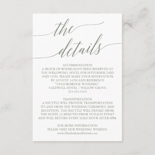 Elegant Sage Green Calligraphy — Kaart Details (Voorkant)