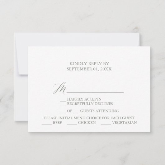 Elegant Sage Green Calligraphy Menu Choice RSVP (Achterkant)