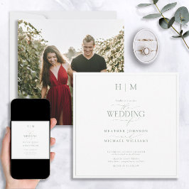 Elegant Sage Green Calligraphy Monogram Foto Kaart