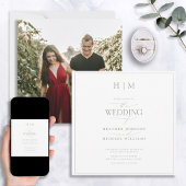 Elegant Sage Green Calligraphy Monogram Foto Kaart