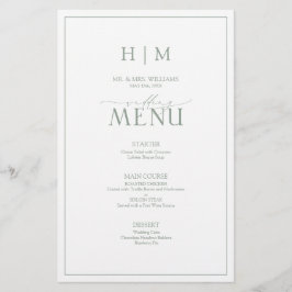 Elegant Sage Green Calligraphy Monogram Menu