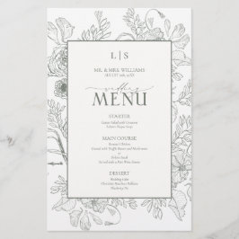 Elegant Sage Green Calligraphy Monogram Menu Card