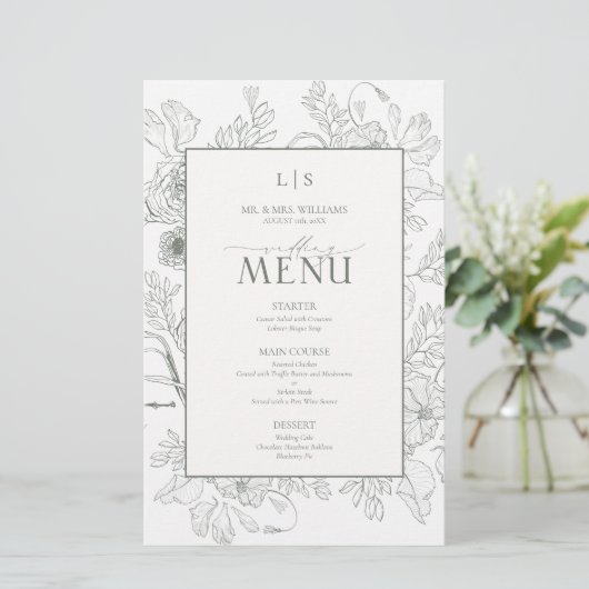 Elegant Sage Green Calligraphy Monogram Menu Card (Staand voorkant)