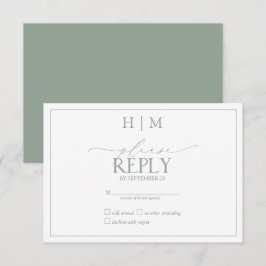 Elegant Sage Green Calligraphy Monogram RSVP Kaartje