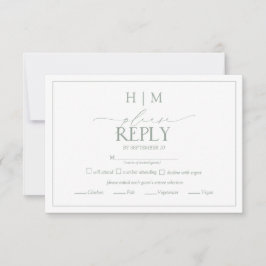 Elegant Sage Green Calligraphy Monogram RSVP Kaartje