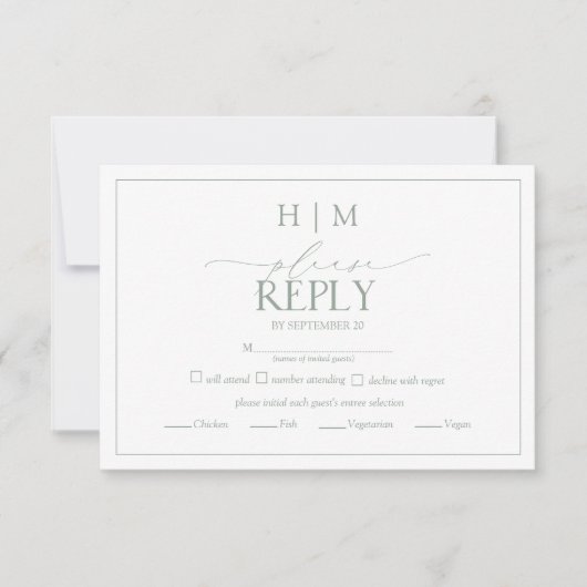 Elegant Sage Green Calligraphy Monogram RSVP Kaartje (Voorkant)