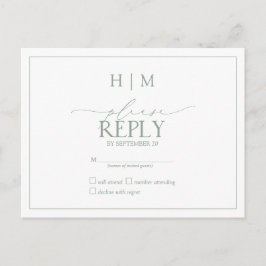 Elegant Sage Green Calligraphy Monogram RSVP Uitnodiging Briefkaart