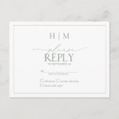 Elegant Sage Green Calligraphy Monogram RSVP Uitnodiging Briefkaart (Voorkant)