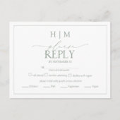Elegant Sage Green Calligraphy Monogram RSVP Uitnodiging Briefkaart (Voorkant)