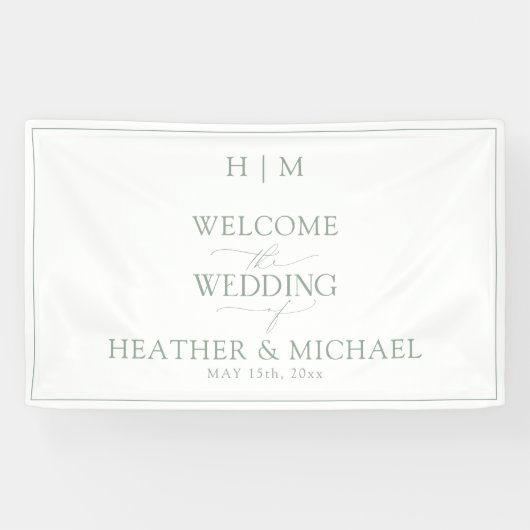 Elegant Sage Green Calligraphy Monogram Spandoek (Horizontaal)