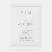 Elegant Sage Green Calligraphy Monogram Wedding Acryl Bord (Voorkant)