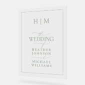 Elegant Sage Green Calligraphy Monogram Wedding Acryl Bord (Hoek)