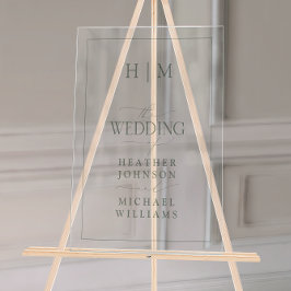 Elegant Sage Green Calligraphy Monogram Wedding Acryl Bord