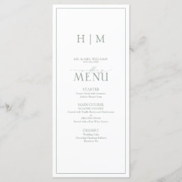 Elegant Sage Green Calligraphy Monogram Wedding Menu