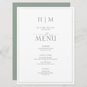 Elegant Sage Green Calligraphy Monogram Wedding Menu (Voorkant / Achterkant)