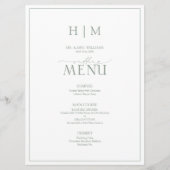 Elegant Sage Green Calligraphy Monogram Wedding Menu (Voorkant)