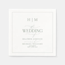 Elegant Sage Green Calligraphy Monogram Wedding Servet