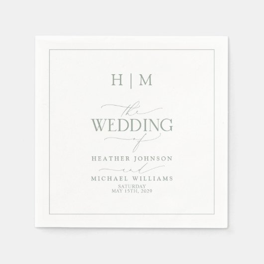 Elegant Sage Green Calligraphy Monogram Wedding Servet (Voorkant)